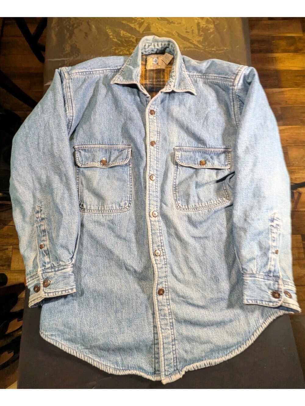 VTG World Island Travel Gear Fleece Lined Denim Shirt Jacket Sz Small 90s